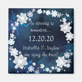 Glitzy Floral Wreath Winter Wedding Save the Date Magneet