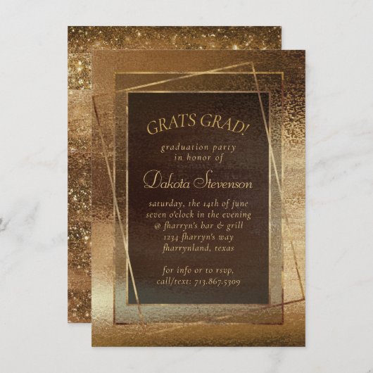 Glitzy Folie | Golden Bronze Koper Glam Afstuderen Kaart (Voorkant / Achterkant)