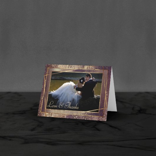 Glitzy Folie | Gouden Brons Koper Faux Glam Foto Bedankkaart