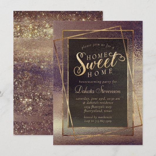 Glitzy Folie | Gouden Brons Koper Housewarming Kaart (Voorkant / Achterkant)