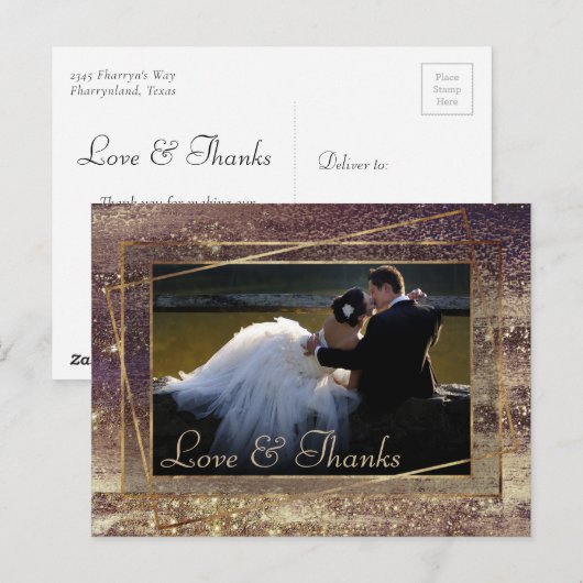 Glitzy Folie | Gouden Bronzen Koper Foto Dank u Briefkaart (Voorkant / Achterkant)