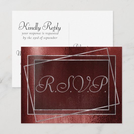 Glitzy Folie | Henna Crimson Red Faux Glitter RSVP Uitnodiging Briefkaart (Voorkant / Achterkant)