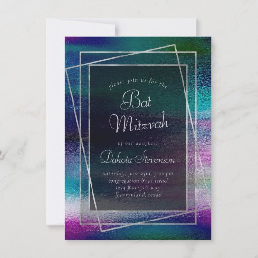 Glitzy Folie | Holografische Dark Ombre Bat Mitzva Kaart (Voorkant)