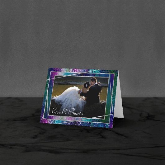 Glitzy Folie | Holografische iriserende ombre foto Bedankkaart