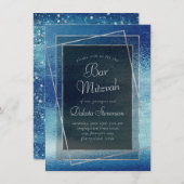 Glitzy Folie | Ice Blue Faux Iridescent Bat Mitzva Kaart (Voorkant / Achterkant)