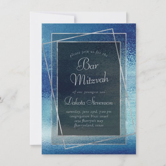 Glitzy Folie | Ice Blue Faux Iridescent Bat Mitzva Kaart (Voorkant)