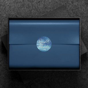 Glitzy Folie Ice Blue Faux Iridescent Bedankt Ronde Sticker