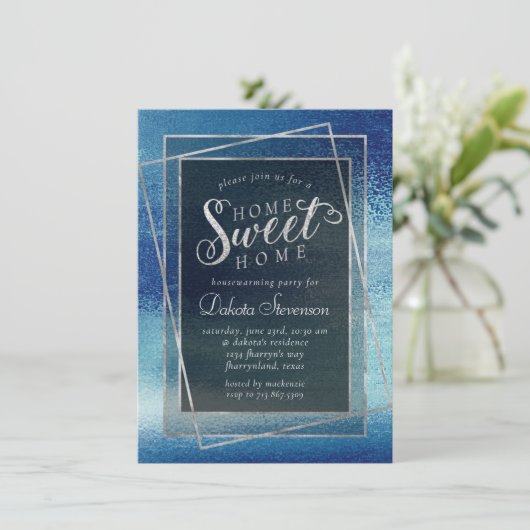 Glitzy Folie | Ice Blue Iridescent Housewarming Kaart (Staand voorkant)
