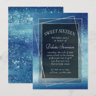 Glitzy Folie Ijsblauw Faux Iridescent Sweet 16 Kaart