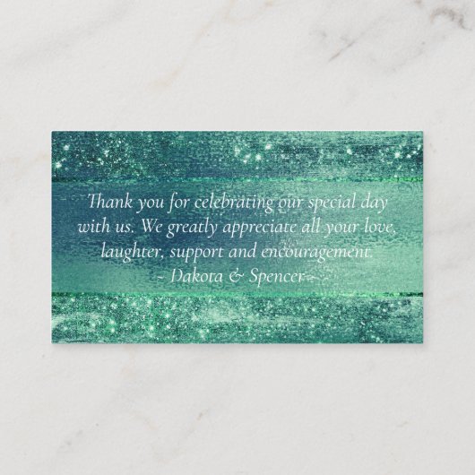 Glitzy Folie | Iridescent Green Sparkle Bedankt Informatiekaartje (Achterkant)