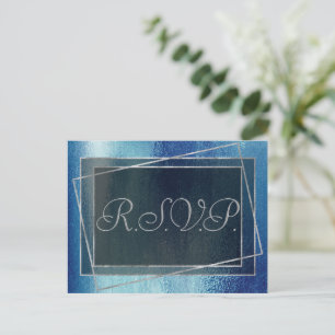 Glitzy Folie Iridescent Ice Blue Faux Shine RSVP Uitnodiging Briefkaart
