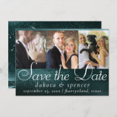 Glitzy Folie | Midnight Blauwgroen Faux Metallic 3 Save The Date (Voorkant / Achterkant)
