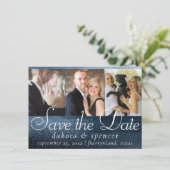 Glitzy Folie | Navy Blue Dark Faux Glitter 3 Foto Save The Date (Staand voorkant)