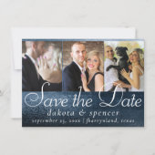 Glitzy Folie | Navy Blue Dark Faux Glitter 3 Foto Save The Date (Voorkant)