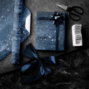 Glitzy Folie   Navy Blue Dark Faux Glitter Sparkle Cadeaupapier