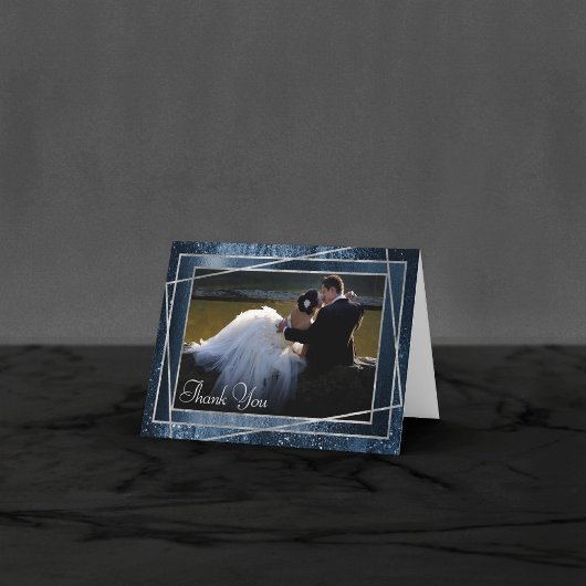 Glitzy Folie | Navy Blue Faux Glitter Sparkle Foto Bedankkaart