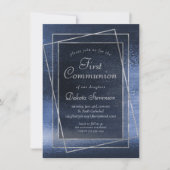 Glitzy Folie | Navy Blue Glitter Eerste Communie Kaart (Voorkant)