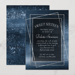 Glitzy Folie   Navy Blue Glitter Sparkle Sweet 16 Kaart