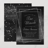 Glitzy Folie | Platinum Silver Bar of Bat Mitzvah Kaart (Voorkant / Achterkant)
