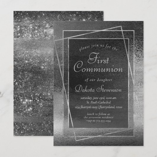 Glitzy Folie | Platinum Silver Shine 1e Communie Kaart (Voorkant / Achterkant)