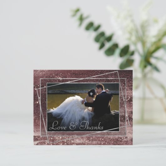 Glitzy Folie | Roos Gold Mauve Pink Foto Dank u Briefkaart (Staand voorkant)