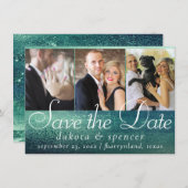Glitzy Folie | Seafoam Green Aqua Sparkle 3 Foto Save The Date (Voorkant / Achterkant)