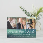 Glitzy Folie | Seafoam Green Aqua Sparkle 3 Foto Save The Date (Staand voorkant)