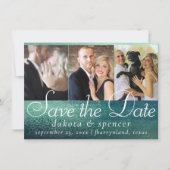 Glitzy Folie | Seafoam Green Aqua Sparkle 3 Foto Save The Date (Voorkant)