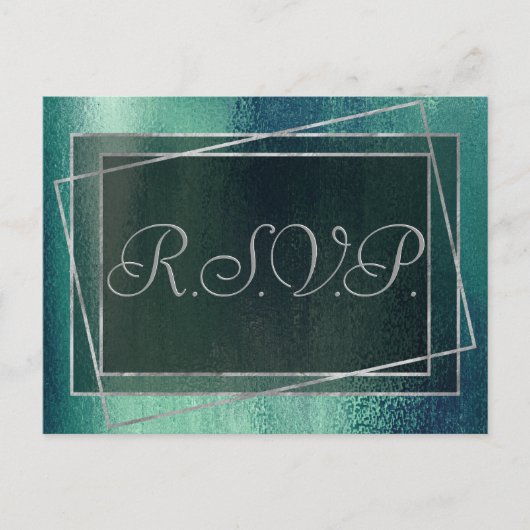 Glitzy Folie | Zeeschuim Green Aqua Faux Sparkle R Uitnodiging Briefkaart (Voorkant)