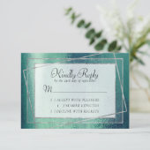 Glitzy Folie | Zeeschuim Green Faux Metallic Spark RSVP Kaartje (Staand voorkant)