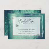 Glitzy Folie | Zeeschuim Green Faux Metallic Spark RSVP Kaartje (Voorkant / Achterkant)