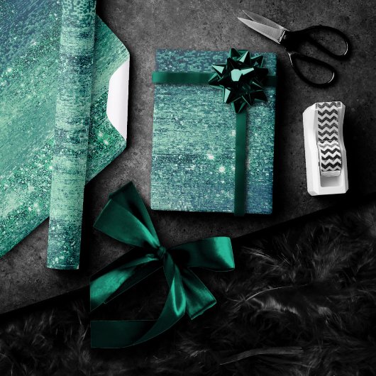 Glitzy Folie | Zeeschuim iriserende groene faux gl Cadeaupapier