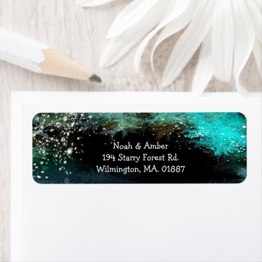 Glitzy Forest Evening Wedding Return Address Etiket (Insitu)