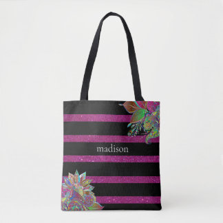 Glitzy Fuchsia Black, persoonlijk Tote Bag
