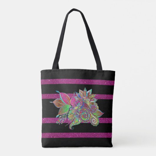 Glitzy Fuchsia Black, persoonlijk Tote Bag (Achterkant)