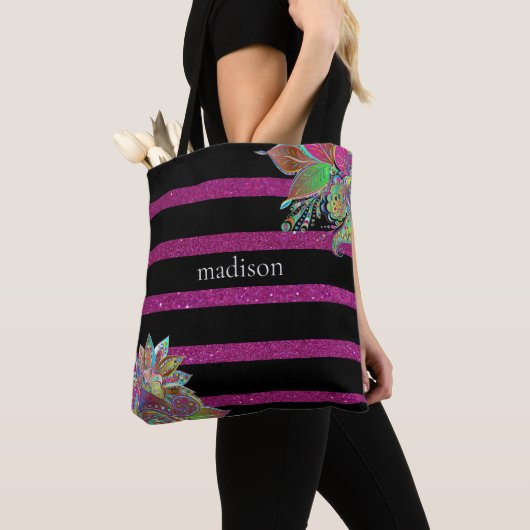 Glitzy Fuchsia Black, persoonlijk Tote Bag (Dichtbij)