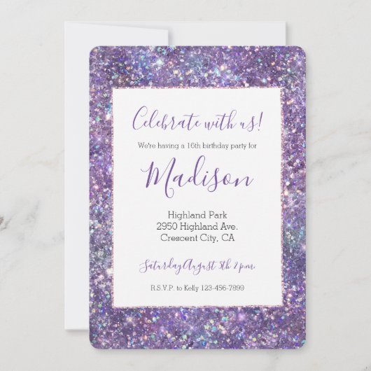 Glitzy Girly Glam Paarse Sparkle Glitter Kaart (Voorkant)