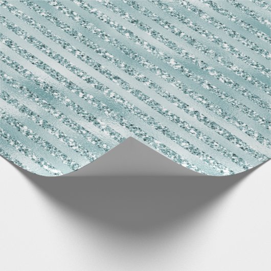 Glitzy Girly Mint Glitter Stripes Cadeaupapier (Hoek)