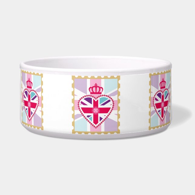 Glitzy Girly Union Jack Heart en Crown Stamp Voerbakje (Voorkant)