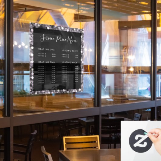 Glitzy Glam Business Prijslijst Glas Raamsticker (Restaurant Raam)