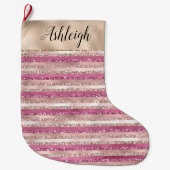 Glitzy Glam Girly Blush Pink Gold Glitter Stripes Grote Kerstsok (Voorkant)