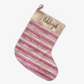 Glitzy Glam Girly Blush Pink Gold Glitter Stripes Grote Kerstsok (Voorkant (Hangend))
