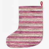 Glitzy Glam Girly Blush Pink Gold Glitter Stripes Grote Kerstsok (Achterkant)