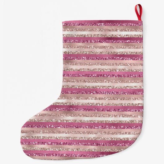 Glitzy Glam Girly Blush Pink Gold Glitter Stripes Grote Kerstsok (Achterkant)