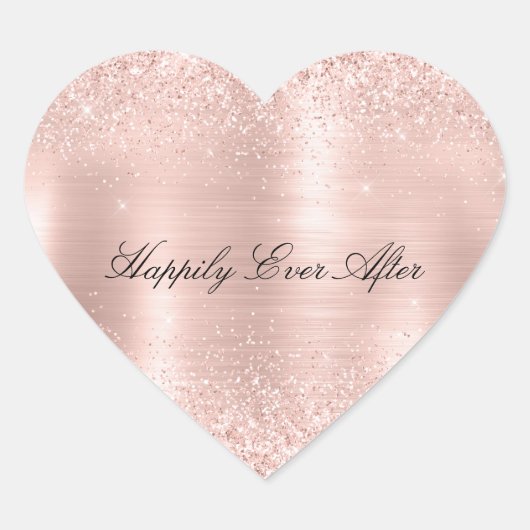 Glitzy Glam Girly Blush Roze Glitter Bruiloft Hart Sticker (Voorkant)