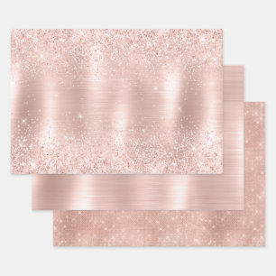 Glitzy Glam Girly Blush Roze Glitter Bruiloft Inpakpapier Vel