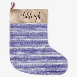 Glitzy Glam Girly Paarse Gouden Glitter Stripes Grote Kerstsok