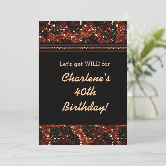 Glitzy Glam Glitter Leopard Cheetah Uitnodiging (Staand voorkant)