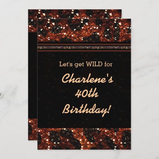 Glitzy Glam Glitter Leopard Cheetah Uitnodiging (Voorkant / Achterkant)