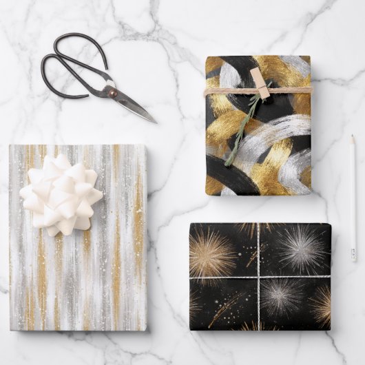 Glitzy Glam Gold Black Silver Christmas   Inpakpapier Vel (Voorkant)